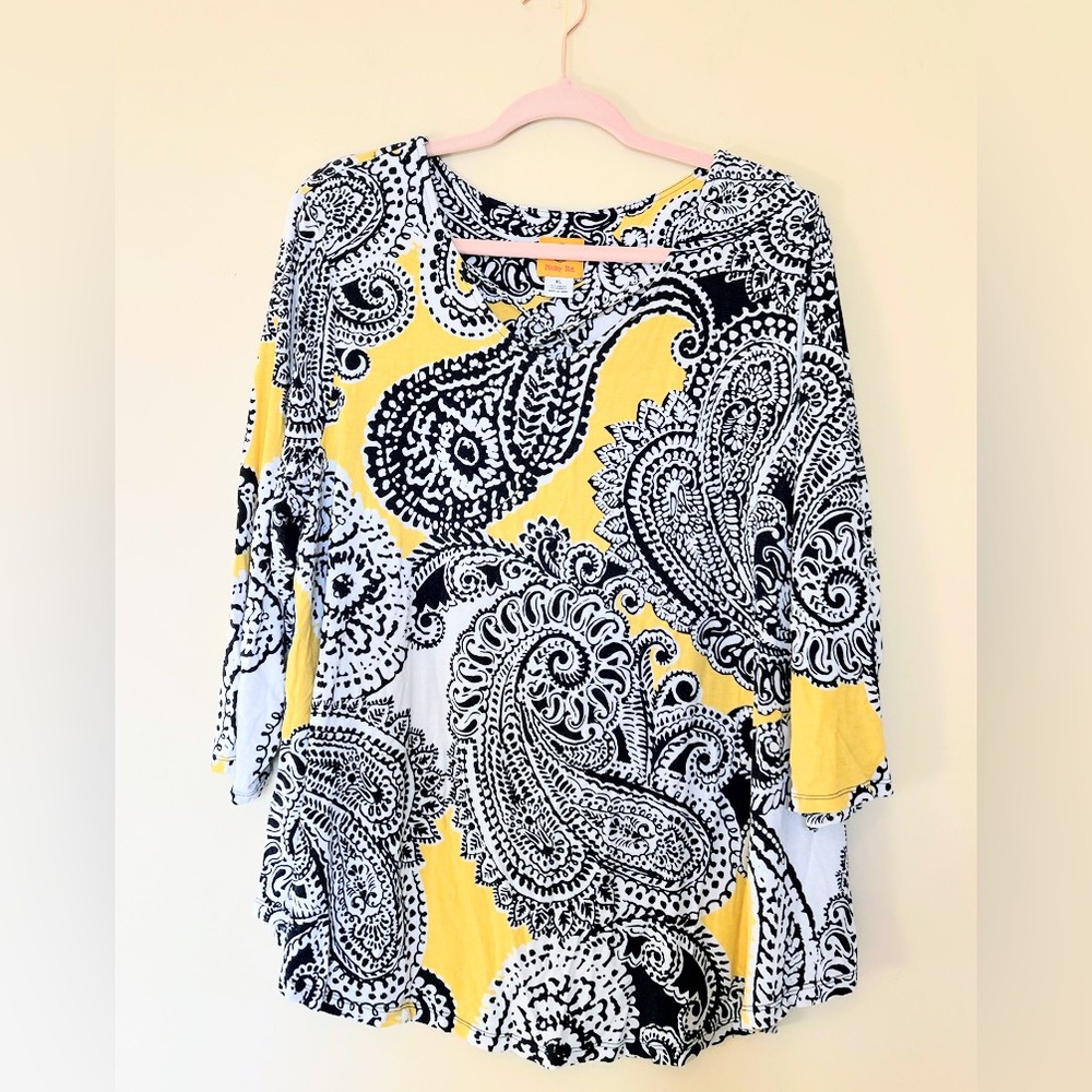 Ruby Rd. Yellow NavyWhite Paisley Tunic Top